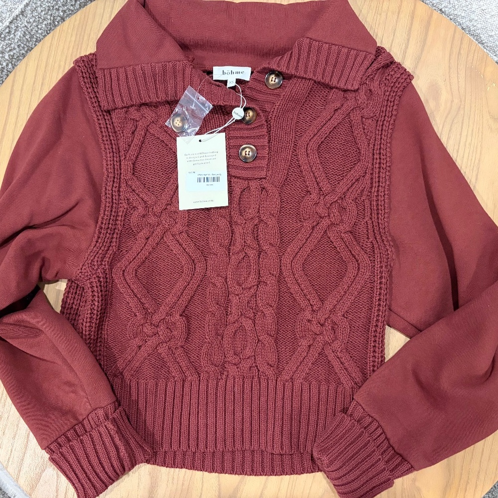 Bohme Irene Cable Knit Sweater in Burgundy